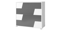Commode collection FULMO, 4 tiroirs, 110 cm, coloris blanc et finitions gris béton.