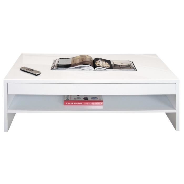 Table basse TRIGO avec tiroir coloris Blanc brillant - longeur 118 cm