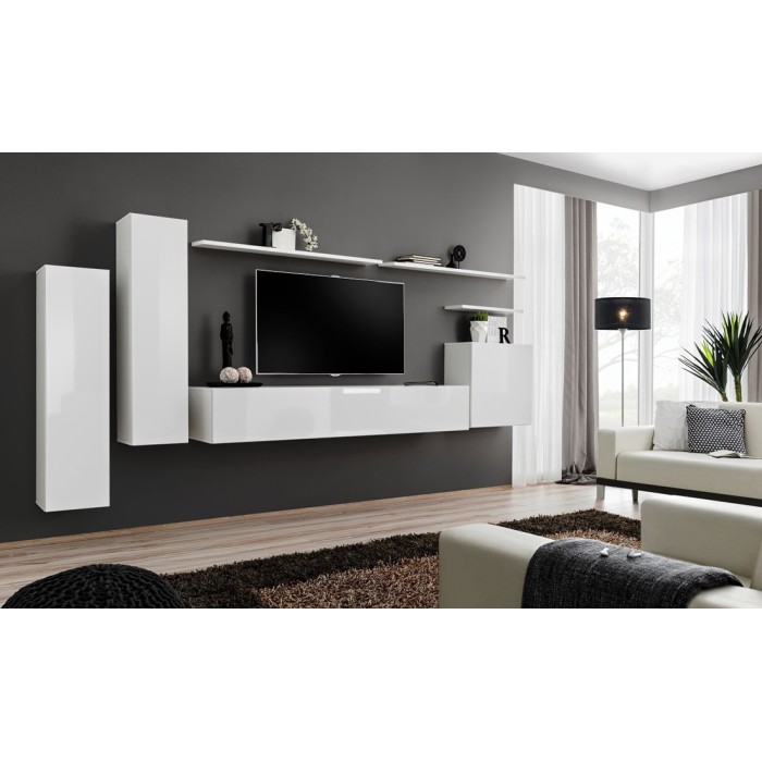 Ensemble de meubles salon collection SWITCH I design. Coloris blanc brillant.