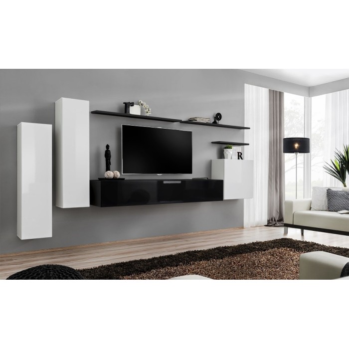 Ensemble de meubles de salon collection SWITCH I design, coloris blanc et noir brillant.