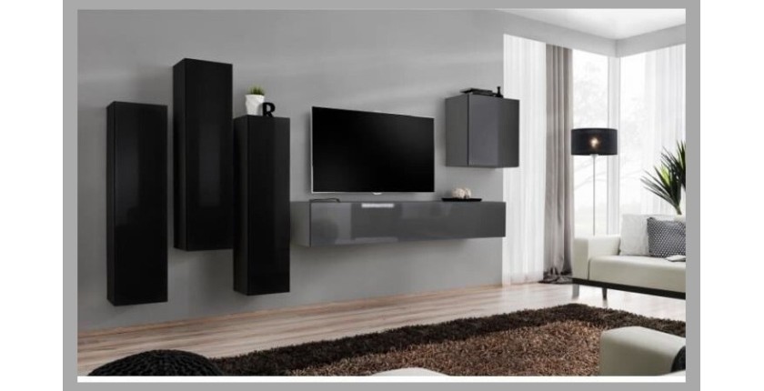 Ensemble de meubles de salon design collection SWITCH III. Coloris noir et gris brillant.