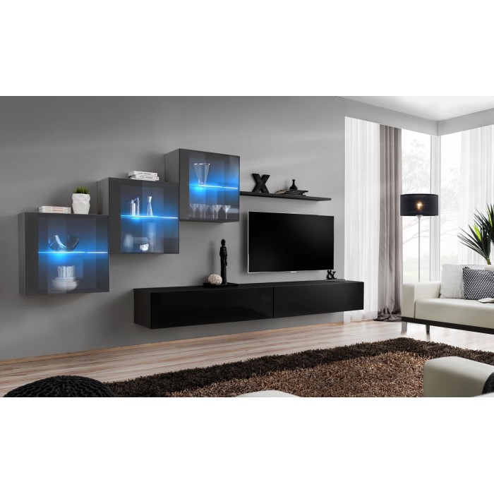 Ensemble meubles de salon SWITCH XX design, coloris noir et gris brillant.