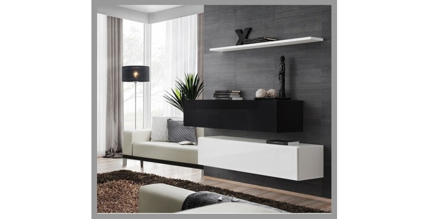 Ensemble meubles de salon SWITCH SBII design, coloris blanc et noir brillant.