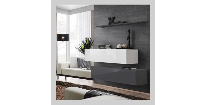 Ensemble meubles de salon SWITCH SBII design, coloris gris et blanc brillant.