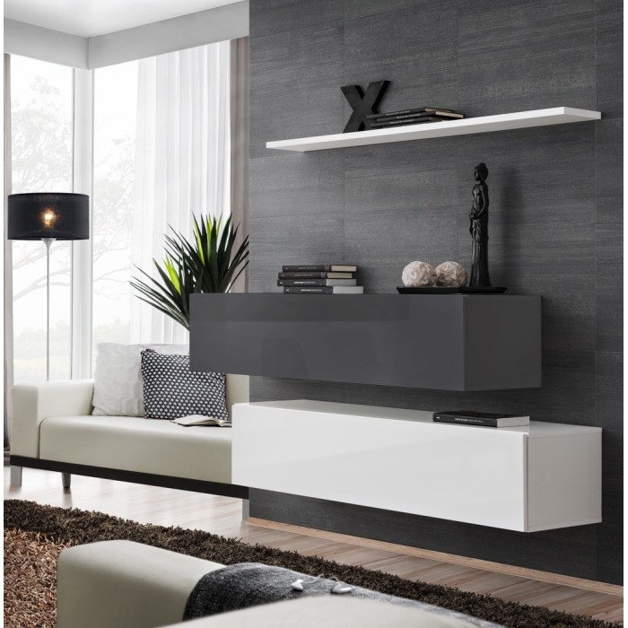 Ensemble meubles de salon SWITCH SBII design, coloris blanc et gris brillant.