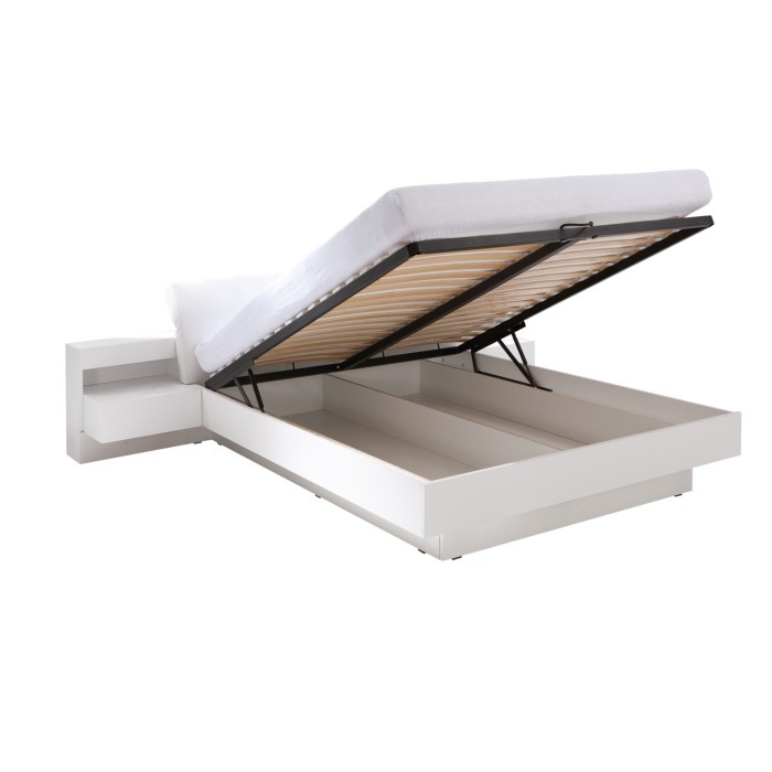 Lit avec coffre RENATO + sommier + tables de chevet intégrées avec LED, couchage 180x200 cm.