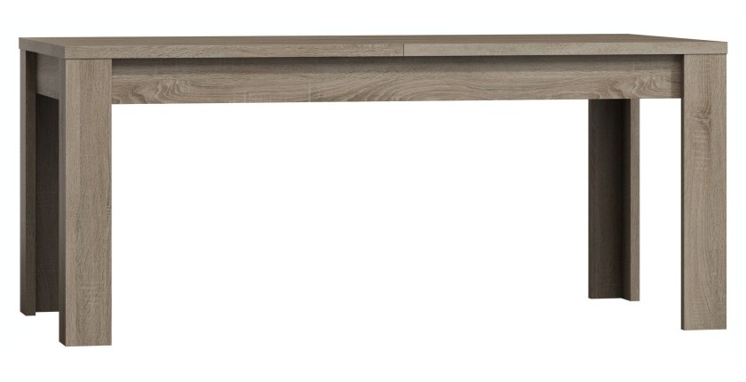 Table extensible pour salle à manger FARRA. Dimensions 180cm avec rallonge 40cm. Coloris Oak canyon, chêne clair