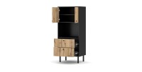 Vaisselier industriel SPEBO 2 tiroirs, 2 portes et 1 niche, coloris noir mat et chêne wotan