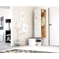 Ensemble d'entrée design SMART : meuble à chaussure et penderie avec miroir, coloris chêne naturel et blanc mat