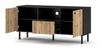 Meuble TV industriel SPEBO, 140 cm, 2 portes et 1 tiroir, coloris noir mat et chêne wotan.
