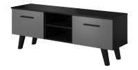 Meuble TV design EST, 140cm, 2 portes et 2 niches, coloris noir et anthracite.