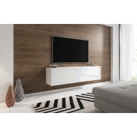 Meuble TV suspendu design SPEED, 160 cm, 1 porte, coloris blanc avec LED intégrée.