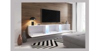 Meuble TV design SPEED, 240 cm, 1 porte et 3 espaces de rangement, coloris chêne + LED