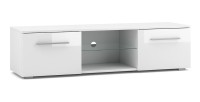 Meuble TV design LEON 140 cm. 2 portes et niche coloris blanc et blanc brillant