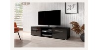 Meuble TV design LEON 140 cm. 2 portes et niche coloris noir et brillant