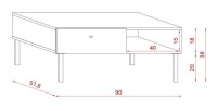 Table basse moderne RULIA 1 tiroir et 1 niche, coloris chêne et noir mat