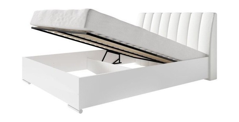 Ensemble VERONA lit design en simili cuir blanc 160 x 200 cm avec option coffre ,2 chevets, 1 armoire et 1 commode.