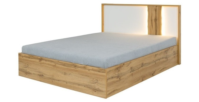 Lit adulte design WOOD 160x200 cm + option coffre + LED dans la tête de lit.