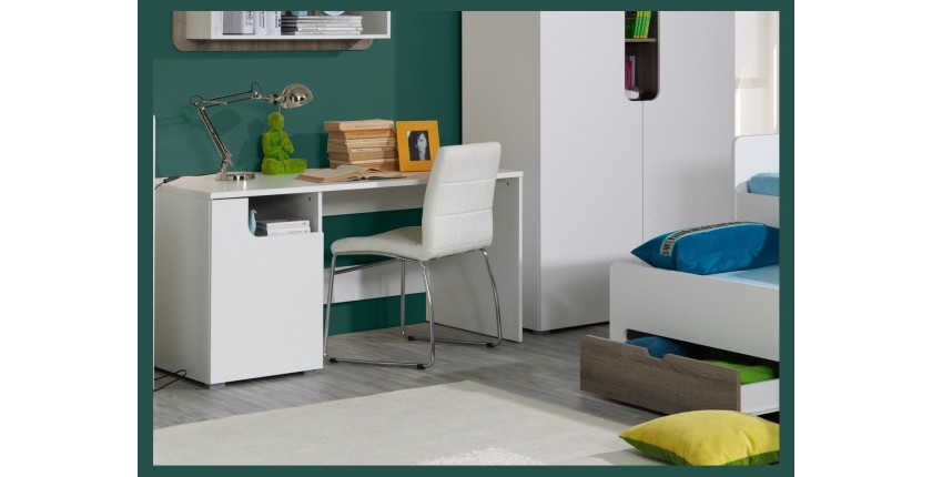 Bureau droit moderne RICCO. Idéal pour une chambre enfant ou ado. Coloris blanc