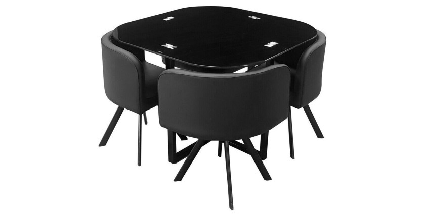 Ensemble CANNES table + 4 chaises noir. Idéal pour cuisine ou salle à manger.