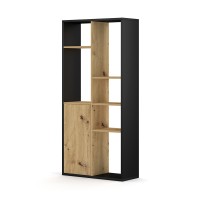 Étagère design JERICHO, 160 cm, 6 niches, design et moderne, coloris noir mat et chêne