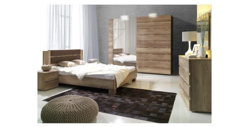 Lit adulte + chevets + sommier ROMI. Couchage 160x200 cm. Ensemble design pour chambre à coucher.