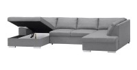 Canapé d'angle (droit) panoramique SENSA, couleur Gris clair, 5 places avec coffre de rangement