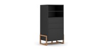 Vaisselier design GEILO 2 tiroirs, 1 porte et 2 niches, coloris noir mat et hêtre