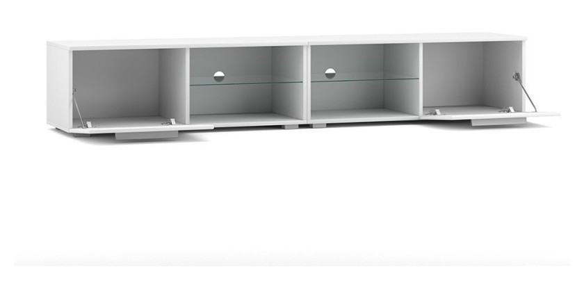 Meuble TV design LEON II XXL, 2 mètres, 2 portes et 4 niches, coloris noir mat et brillant