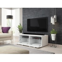 Meuble TV design BONNIE 100 cm, 2 portes et 2 niches, coloris noir mat et noir brillant