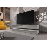 Meuble TV design suspendu FLY 140 cm à 2 tiroirs, coloris blanc et gris brillant