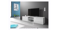 Meuble TV design PARIS-HIT 140 cm, 2 portes et 2 niches, coloris blanc mat et blanc brillant
