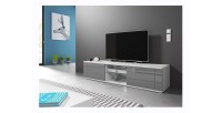 Meuble TV design PARIS-HIT 140 cm, 2 portes et 2 niches, coloris blanc mat et gris brillant