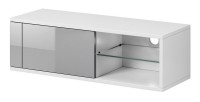 Meuble TV design BREST-HIT 100 cm, 1 porte et 2 niches, coloris blanc mat et gris brillant