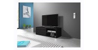 Meuble TV design BREST-HIT 100 cm, 1 porte et 2 niches, coloris noir mat et noir brillant