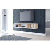 Meuble TV design suspendu DEVA 150 cm coloris chêne et blanc