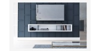 Meuble TV design suspendu DEVA 150 cm coloris gris anthracite et blanc