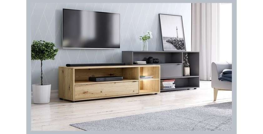 Ensemble meuble TV ROCK 240 cm. Coloris chêne et gris anthracite