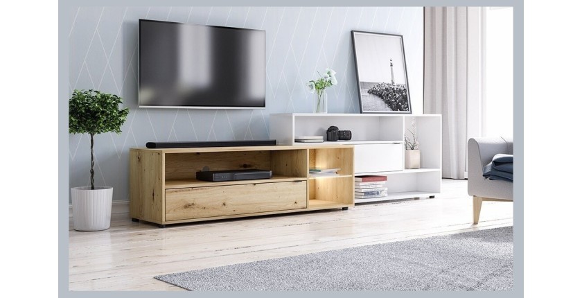 Ensemble meuble TV ROCK 240 cm. Coloris chêne et blanc