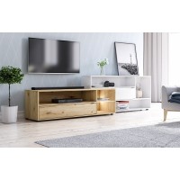 Ensemble meuble TV ROCK 240 cm. Coloris chêne et blanc
