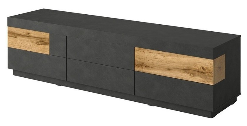 Meuble TV XL 200cm collection KILES. Coloris gris anthracite et chêne. Style design.