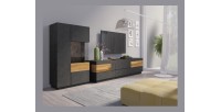 Meuble TV XL 200cm collection KILES. Coloris gris anthracite et chêne. Style design.