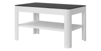 Table basse collection TONGA. Meuble type DESIGN coloris blanc plateau en verre fumé noir.