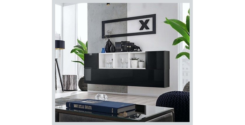 Composition de meubles murales CUBES 5 design coloris noir et blanc. Meuble de salon suspendu