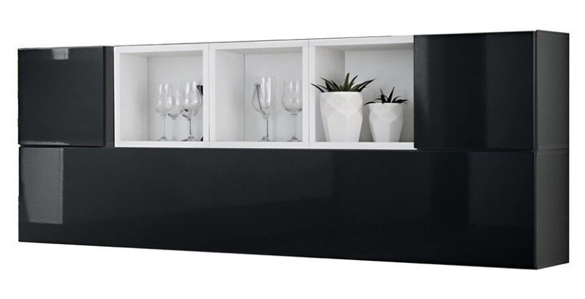 Composition de meubles murales CUBES 5 design coloris noir et blanc. Meuble de salon suspendu