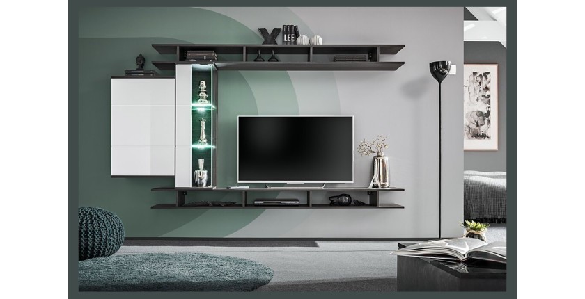 Ensemble meuble TV mural TONY design couleur gris anthracite. Meuble de salon suspendu