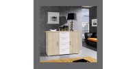Chambre complète Irina couleur chêne et blanc : Lit 160x200 cm + armoire + commode + chevets.