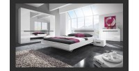 Chambre à coucher LUCIA : Armoire 4 portes + Lit 160x200 + 2 Chevets. Couleur blanc, style design