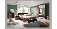 Chambre à coucher EOS : Armoire, Lit 160x200, commode, chevets. Couleur chêne foncé et noir