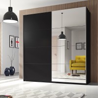 Armoire design 2 mètres. 2 portes avec miroirs modulables. Couleur noir mat. Collection EOS